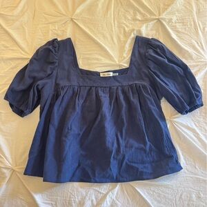 Navy Blue Puff Sleeve Top